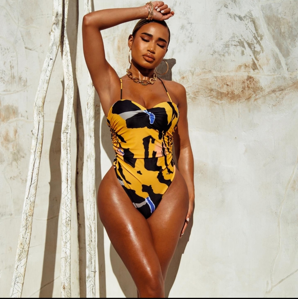 Stylish Yellow and Black Swimsuit